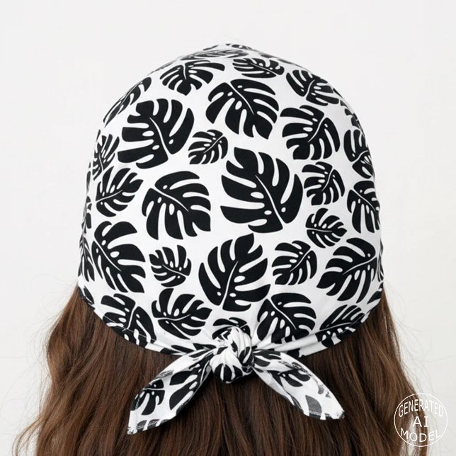 Modern Black White Tropical Monstera Leaf Pattern Bandana (Creator Uploaded)