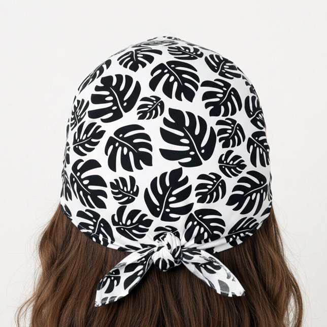 Modern Black White Tropical Monstera Leaf Pattern Bandana (Creator Uploaded)