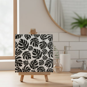 Modern Black White Tropical Monstera Leaf Pattern Ceramic Tile