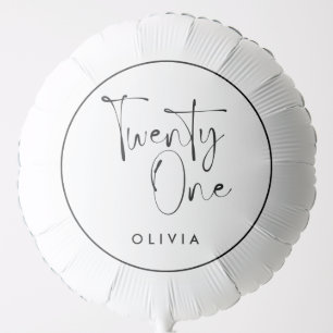 Modern black white typography 21 photo birthday balloon