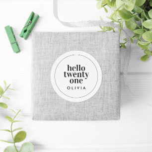 Modern black white typography 21 photo birthday classic round sticker