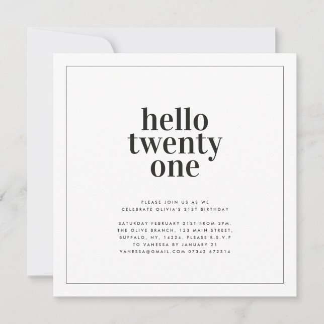 Modern black white typography 21 photo birthday invitation (Front)