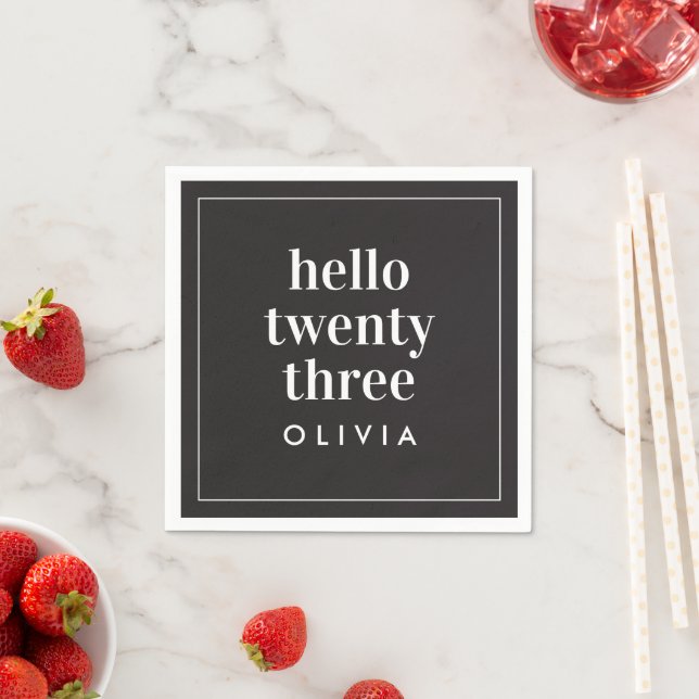 Modern black white typography 21 photo birthday napkins (Insitu)