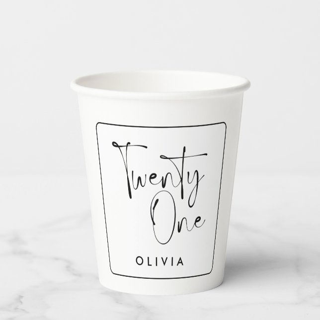Modern black white typography 21 photo birthday paper cups (Back)
