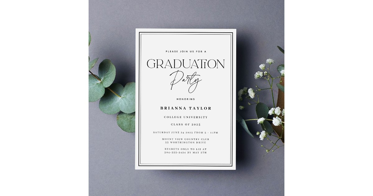 Modern Black White Typography Graduation Party Invitation | Zazzle