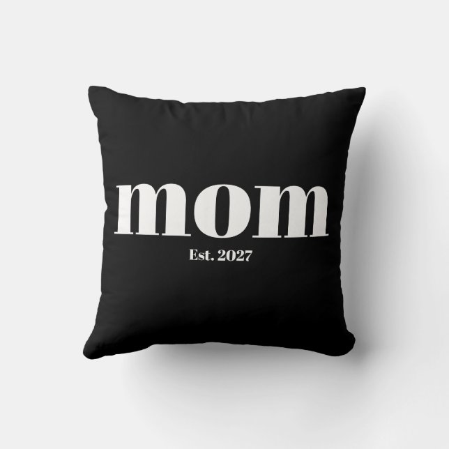 Modern Black White Typography Mom Established Gift Throw Pillow (Back)