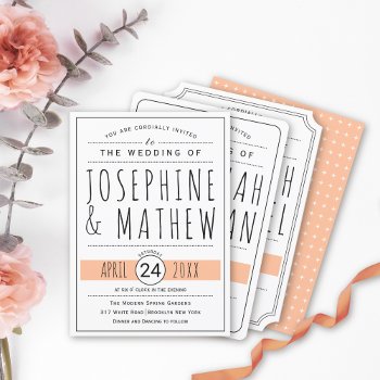 Modern Black  White Typography Peach Fuzz Wedding Invitation by weddings_ at Zazzle