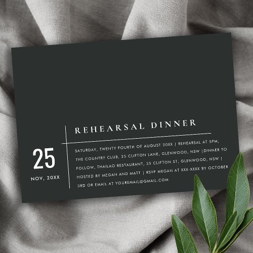 Modern Black  White Typography Rehearsal Dinner Invitation