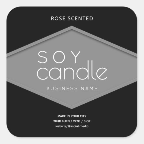 Modern black white typography soy candle    square sticker