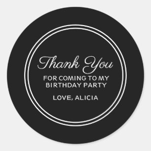 Modern Black & White Typography Thank You Birthday Classic Round Sticker