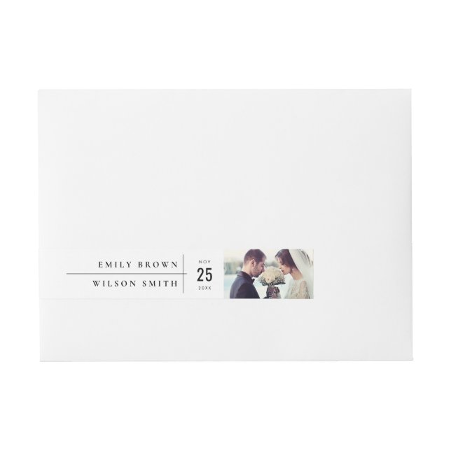 MODERN BLACK & WHITE TYPOGRAPHY WEDDING PHOTO WRAP AROUND ADDRESS LABEL (Front)