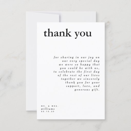 Modern Black White Typography Wedding Thank You Invitation 