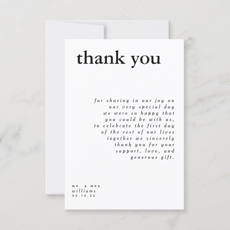 Modern Black White Typography Wedding Thank You Invitation | Zazzle