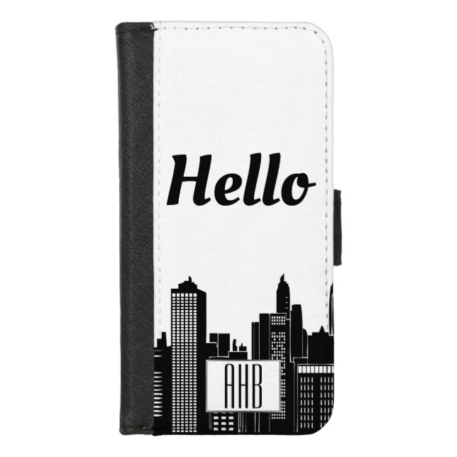 Modern Black & White Urban City Skyline iPhone Wallet Case (Front)
