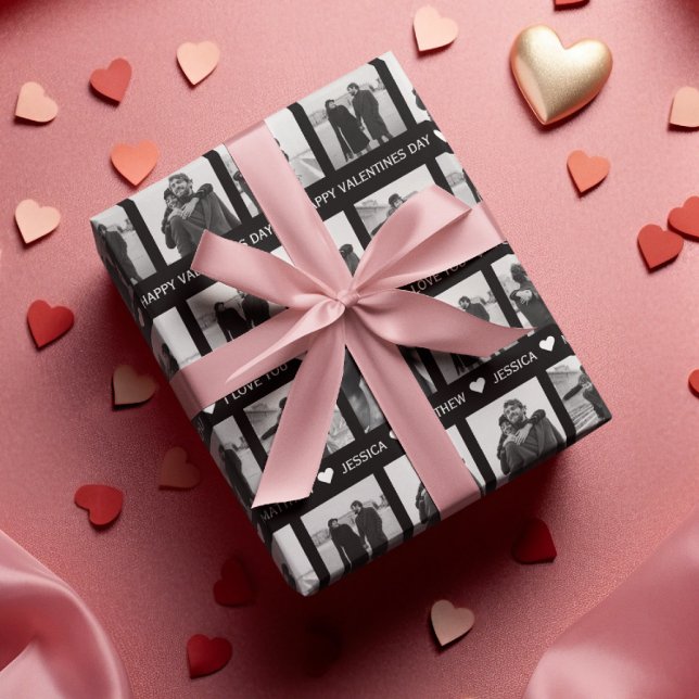 Modern Black & White Valentines | Add Own Photo Wrapping Paper Sheets