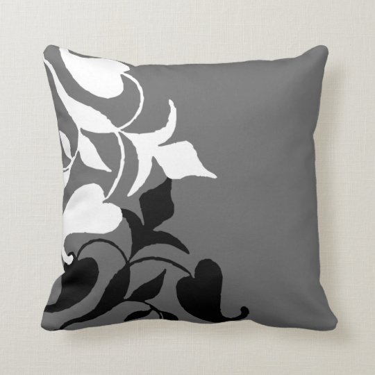 Modern Black & White Vine Grey Throw Pillow | Zazzle.com