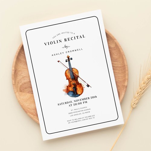 Modern Black  White Violin Recital Invitation