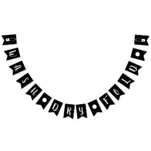 Modern Black & White Wash Dry Fold Laundry Room Bunting Flags