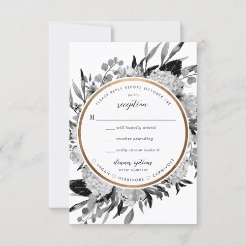 Modern Black  White Watercolor Floral Frame RSVP