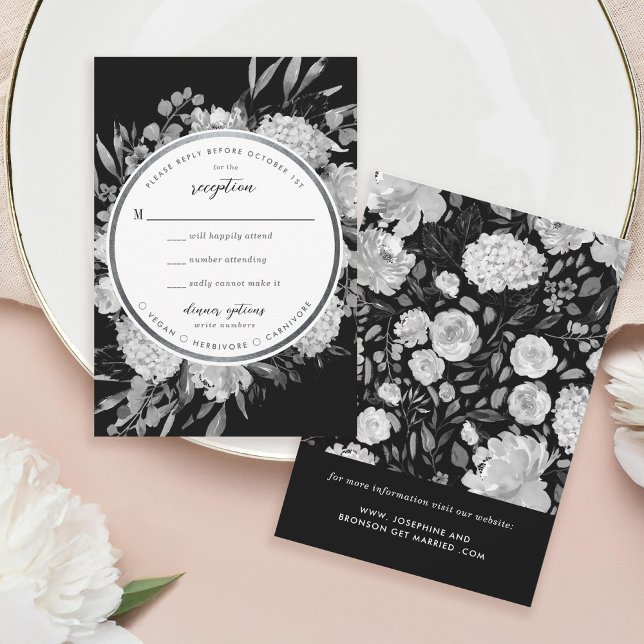 Modern Black & White Watercolor Floral Frame RSVP (Creator Uploaded)