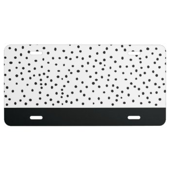 Modern Black White Watercolor Polka Dots Pattern License Plate by pink_water at Zazzle