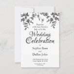 Modern black white watercolor roses wedding invitation