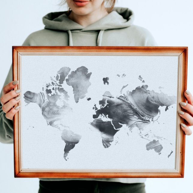Modern Black White Watercolor World Map Canvas Print (Creator Uploaded)
