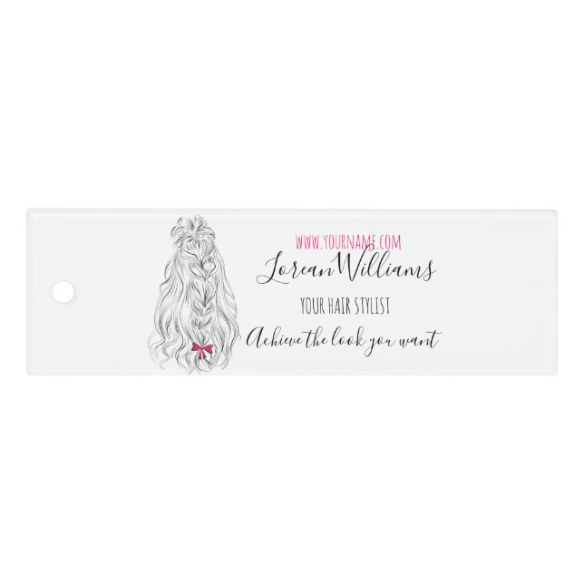 Modern Black White Wavy Hair Pink Bow Hairstyling  Ruler (Front)