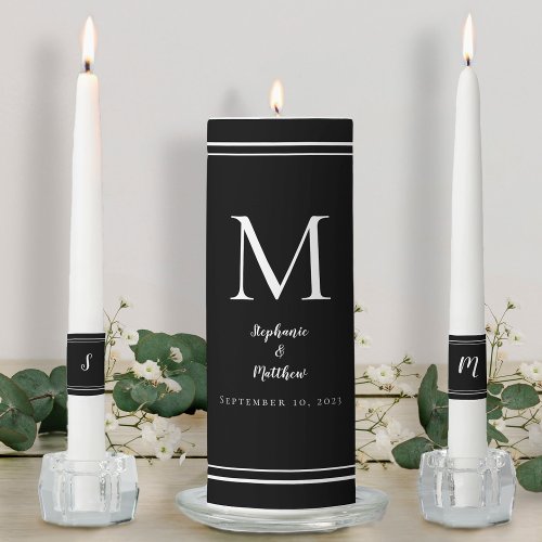 Modern Black  White Wedding Ceremony Bride Groom Unity Candle Set