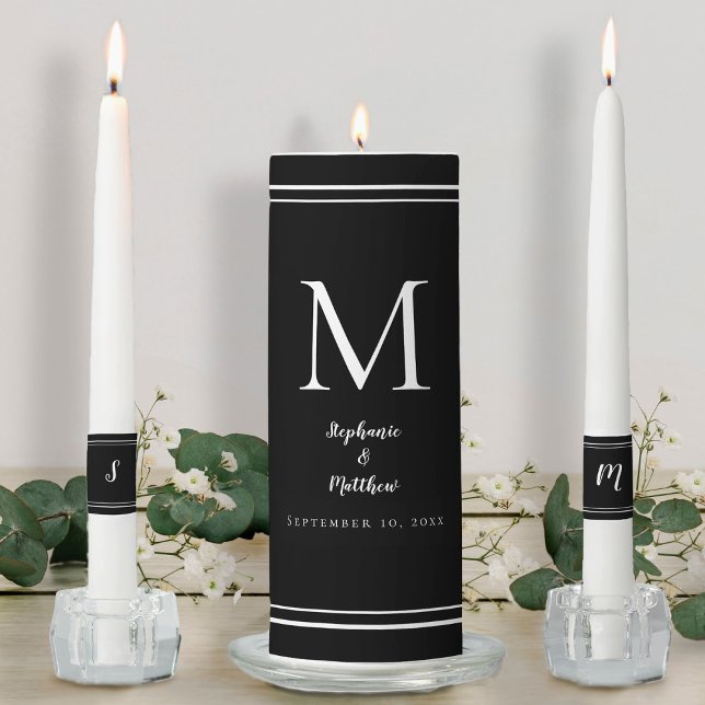 Modern Black & White Wedding Ceremony Bride Groom Unity Candle Set (Modern Black & White Wedding Ceremony Bride Groom Unity Candle Set)