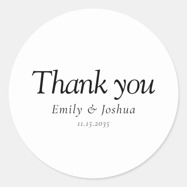 Modern Black & White Wedding Classic Round Sticker (Front)