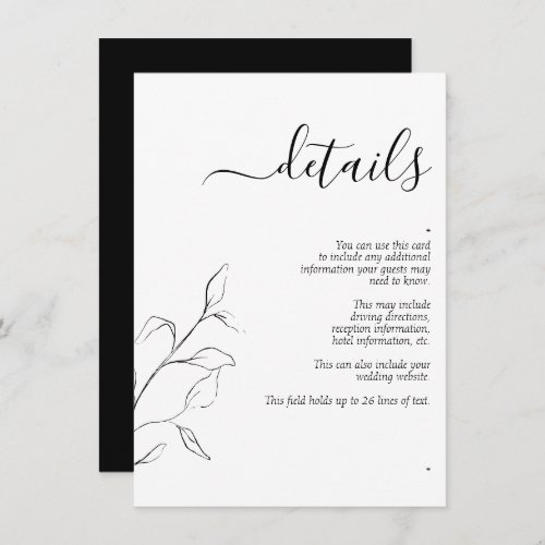 Modern Black White Wedding Details Enclosure Card