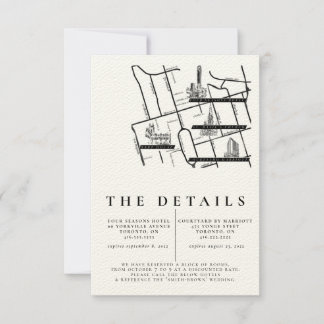 Modern Black White Wedding Details Invitation Map