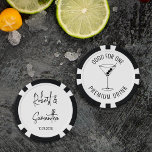 Modern Black White Wedding Drink Cocktail Bar Poker Chips<br><div class="desc">A modern wedding drink token poker chip in black and white with a cocktail illustration. Fully customizable text template with the couple's name in calligraphy script on the back. Use these customizable drink chips for your wedding bar as drink token for free drinks.</div>