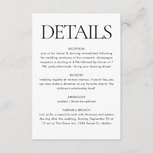 Modern Black White Wedding Guest Infos Details Enclosure Card