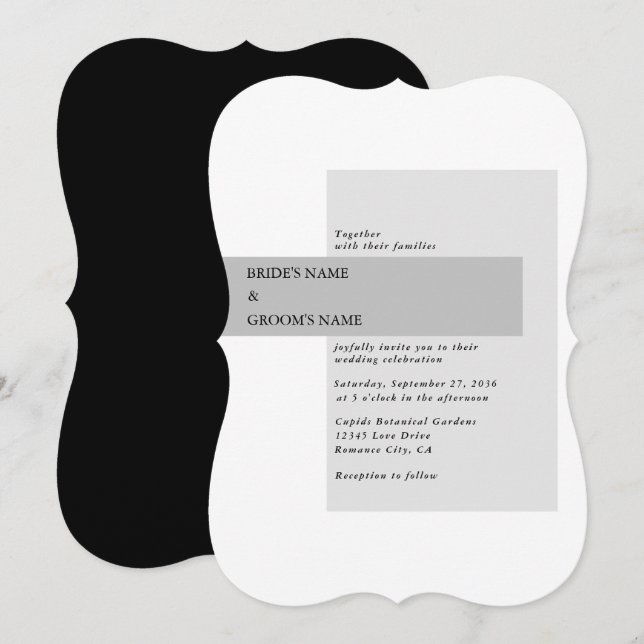 Modern Black & White Wedding  Invitation (Front/Back)