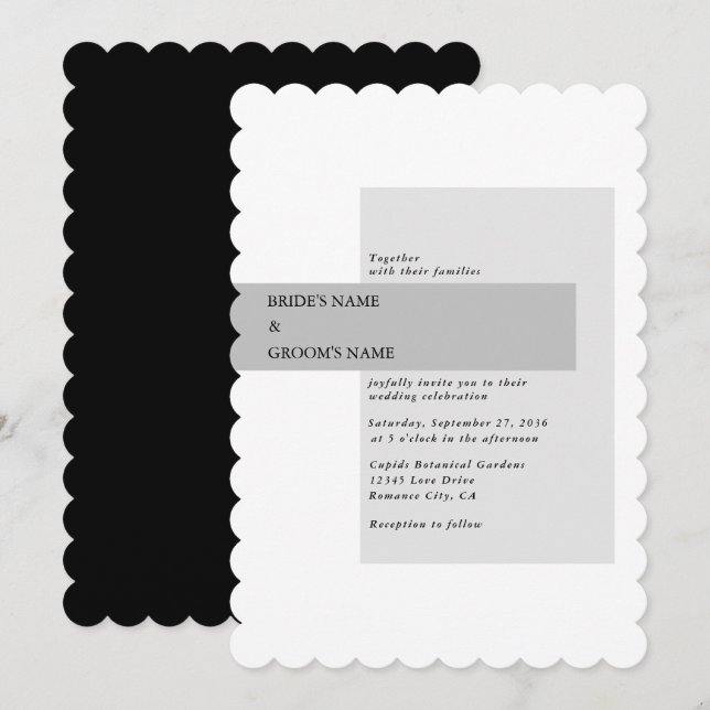 Modern Black & White Wedding  Invitation (Front/Back)