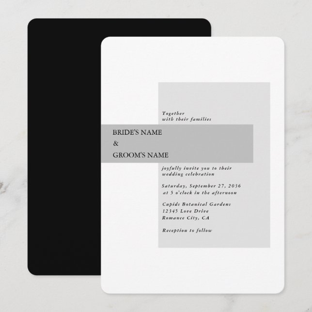 Modern Black & White Wedding  Invitation (Front/Back)