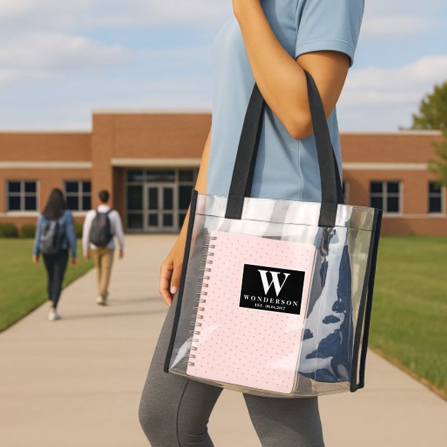 Modern Black White Wedding Monogram Clear Tote Bag