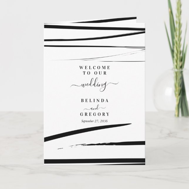 Modern Black White Wedding Order of Service Program (Front)
