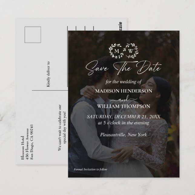 Modern Black & White Wedding Phot Save The Date  Postcard (Front/Back)