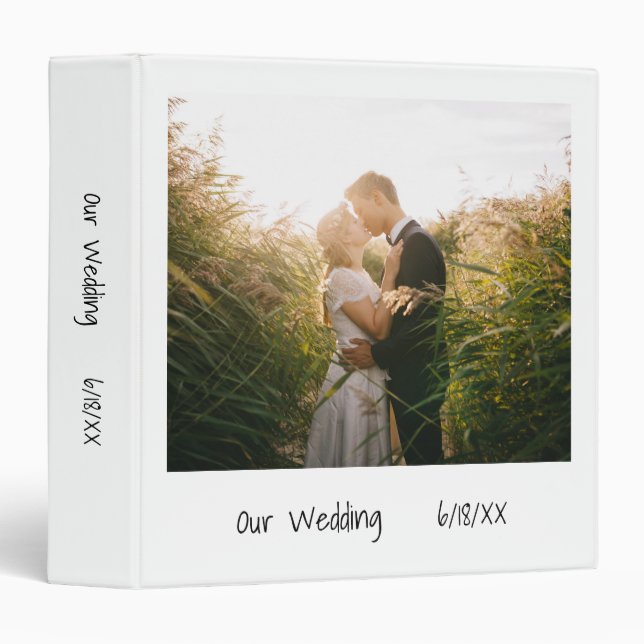 Modern Black White Wedding Photo Album 3 Ring Binder (Front/Spine)