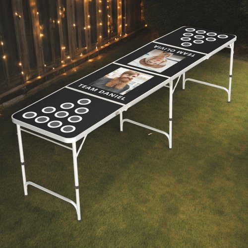 Modern Black White Wedding Photo Beer Pong Table