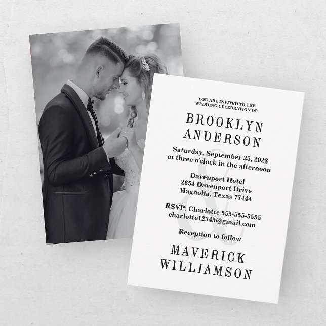 Modern Black & White Wedding Photo Invitation (Creator Uploaded)