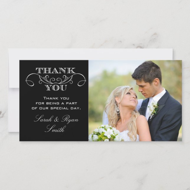 Modern Black & White Wedding Photo Thank You Cards (Front)