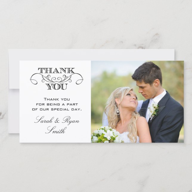 Modern Black & White Wedding Photo Thank You Cards (Front)