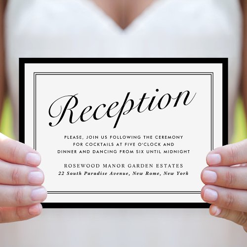 Modern Black  White Wedding Reception Invitation