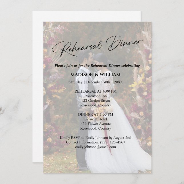 Modern Black & White Wedding Rehearsal Dinner Invitation (Front/Back)