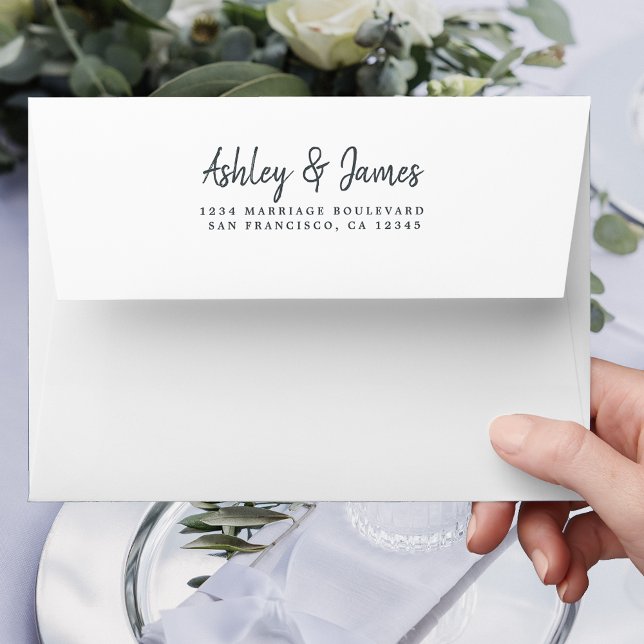 Modern Black White Wedding Return Address Envelope (Creator Uploaded)