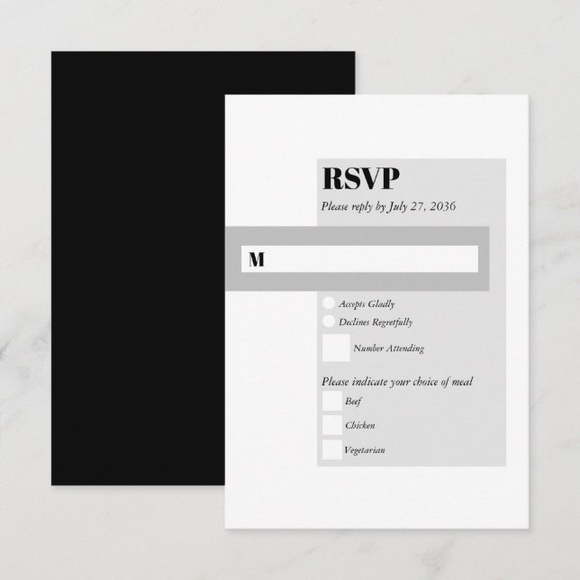 Modern Black & White Wedding  RSVP Card (Front/Back)